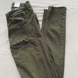 Olive Green Ripped Skinny Jeans